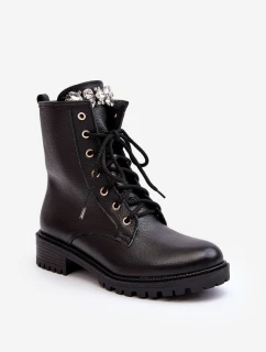 Dámské kožené workery s ozdobou model 21640614 Černé - Zazoo