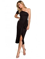 K146 Šaty na jedno rameno - čierne