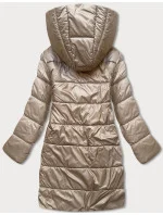Béžovo-biela preložená obálková dámska bunda s kapucňou (B8040-12026) Béžovo-biela preložená obálková dámska bunda s kapucňou (B8040-12026)