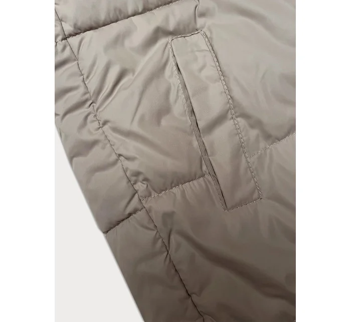 Volná béžová dámská bunda s kapucí Miss model 19447273 - Miss TiTi Volná béžová dámská bunda s kapucí Miss model 19447273 - Miss TiTi