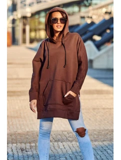 Zateplená mikina s bočnými otvormi hnedá