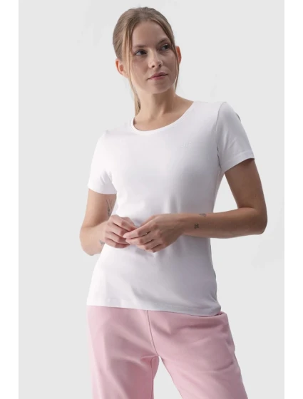 Hladké dámské tričko s logem bílé model 21668535 - 4F