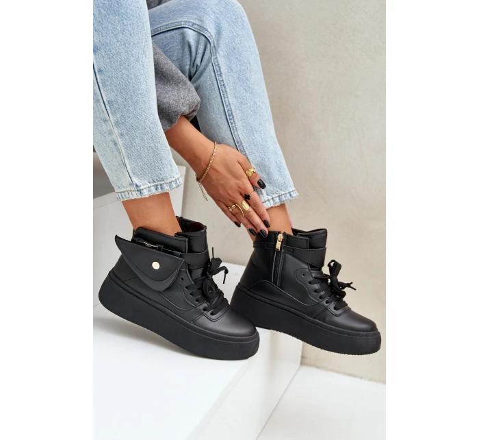 Wysokie Sneakersy Z Saszetką Na Platformie Czarne Saramis