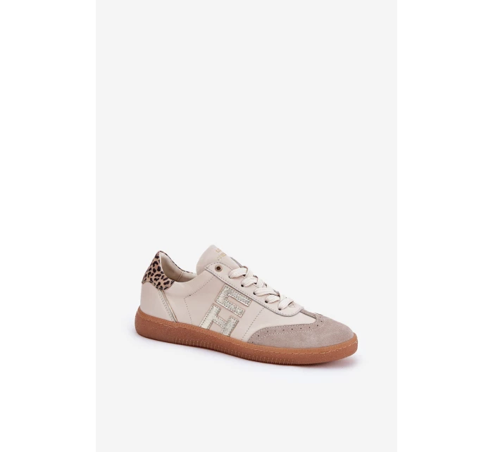 Kožené Sportovní Boty Tenisky Dámské Panterka model 21686778 Béžové - CheBello