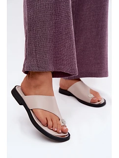 Kožené dámské žabky Vinceza Béžové