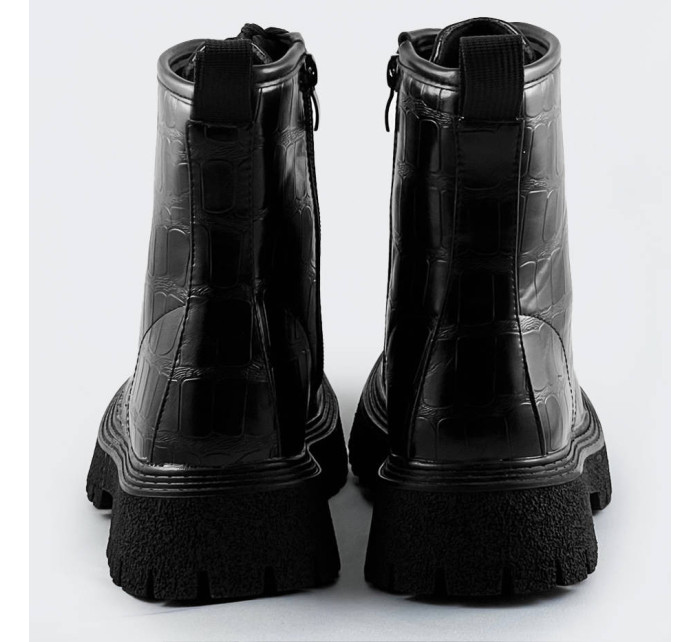 Čierne dámske šnurovacie topánky "krokodíl" (A9897)