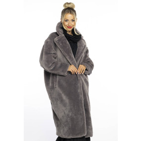 Sivý plyšový dámsky oversize kabát Ann Gissy (AG1-J9172)