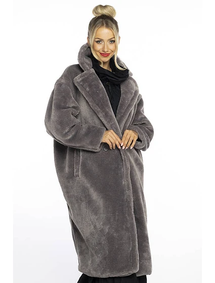 Šedý dámský oversize kabát model 21247134 - Ann Gissy Šedý dámský oversize kabát model 21247134 - Ann Gissy