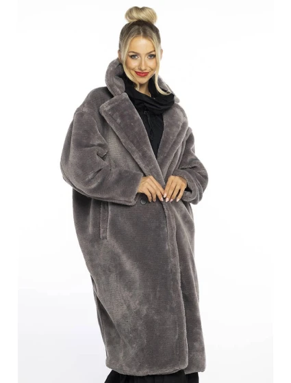 Dámsky sivý plyšový kabát Ann Gissy (AG1-J9172)