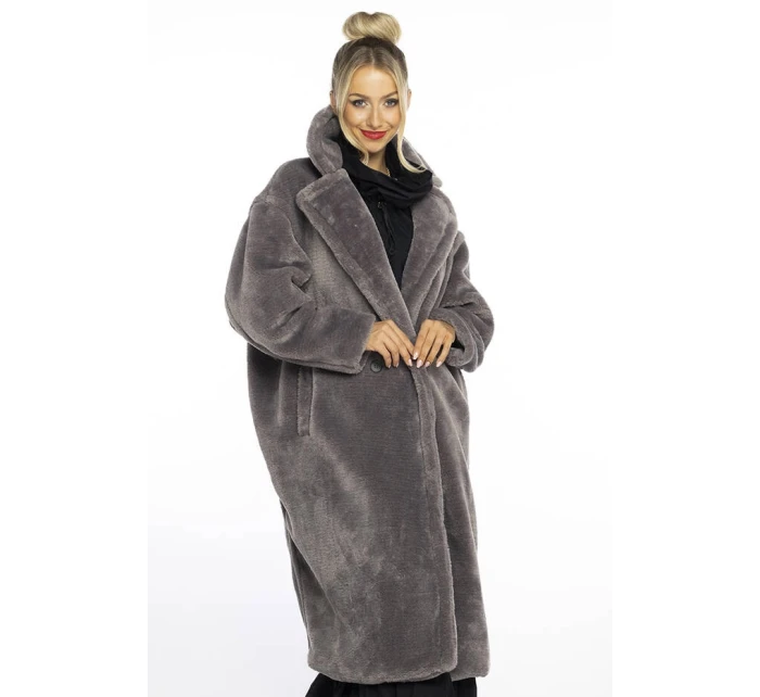 Dámsky sivý plyšový kabát Ann Gissy (AG1-J9172)