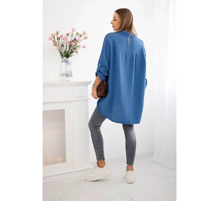 Bavlnená mušelínová košeľa Plus Size Dark Denim Bavlnená mušelínová košeľa Plus Size Dark Denim