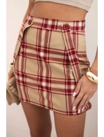 Dámska kockovaná sukňa s gombíkmi kockovaná béžová