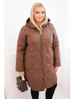 Dámská zimní prošívaná bunda Plus Size s kapucí čokoládová