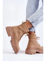 Kožené teplé šněrovací boty Béžové model 21603028 - EVENTO Kožené teplé šněrovací boty Béžové model 21603028 - EVENTO