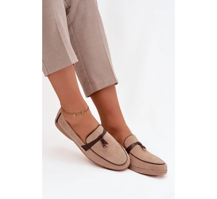 Mokasyny Loafersy Dámské Z Eko Zamszu Béžové Darwen Mokasyny Loafersy Dámské Z Eko Zamszu Béžové Darwen