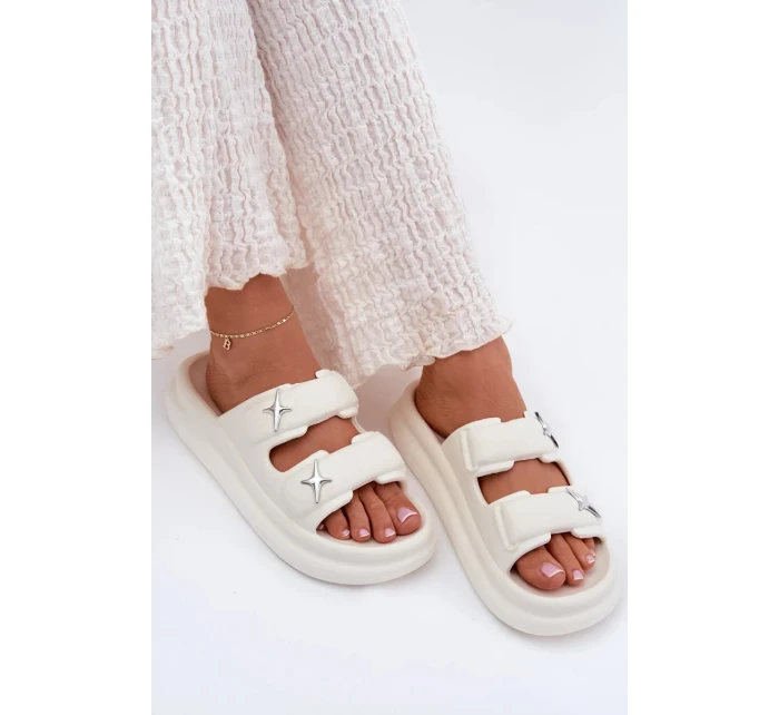 Dámske penové papuče na platforme - ecru