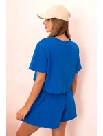 Dámska bavlnená súprava so širokými šortkami v chrpovo modrej farbe