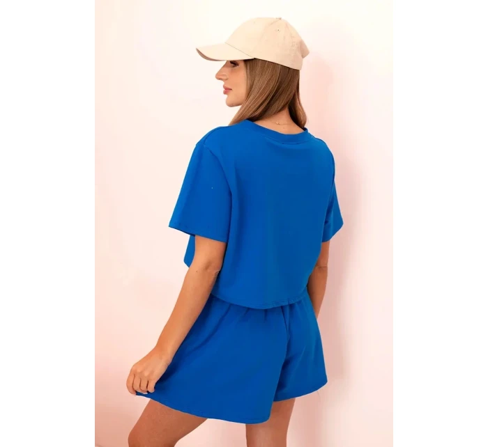 Dámska bavlnená súprava so širokými šortkami v chrpovo modrej farbe