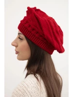 Dámská zimní čepice z vlny volného střihu s ozdobným pletením model 21878063 červená - K-Fashion