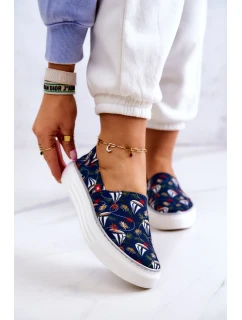 Damskie Tenisówki Slip On Memory Foam Big Star JJ276016 Granatowe