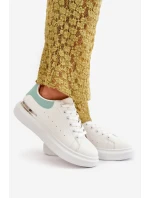 Niskie Trampki Damskie Na Platformie Z Eko Skóry Biało-Zielone Nevelena Niskie Trampki Damskie Na Platformie Z Eko Skóry Biało-Zielone Nevelena