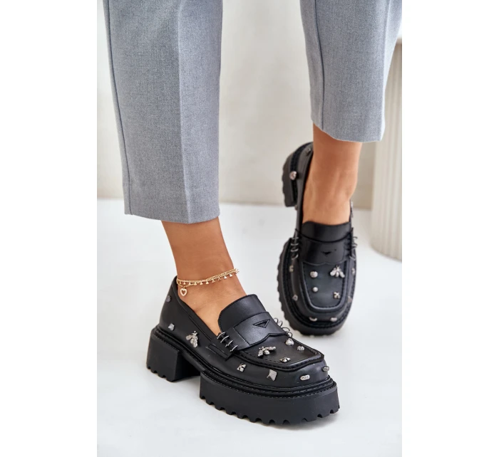 Kožené Dámské Polobotky S Ozdobami D&A model 21675869 Černé - S.Barski