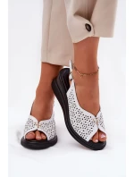 Skórzane Ażurowe Sandały Damskie Na Koturnie Vinceza 79529 Białe Skórzane Ażurowe Sandały Damskie Na Koturnie Vinceza 79529 Białe