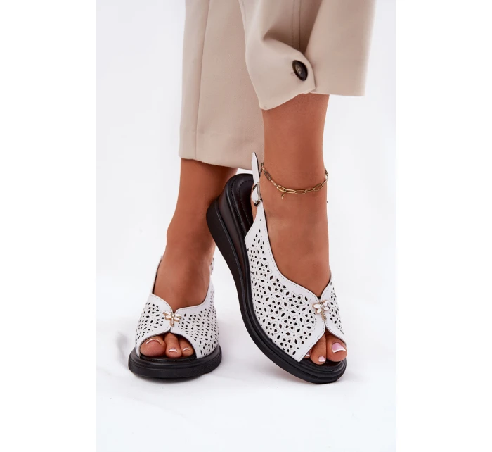 Skórzane Ażurowe Sandały Damskie Na Koturnie Vinceza 79529 Białe Skórzane Ażurowe Sandały Damskie Na Koturnie Vinceza 79529 Białe