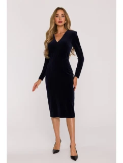 M889 Zamatové bodycon šaty - tmavomodré