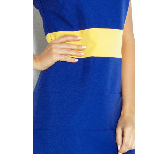 Dámske šaty BEE so žltým pruhom v páse krátkej modrej - Modrá / XL - Numoco