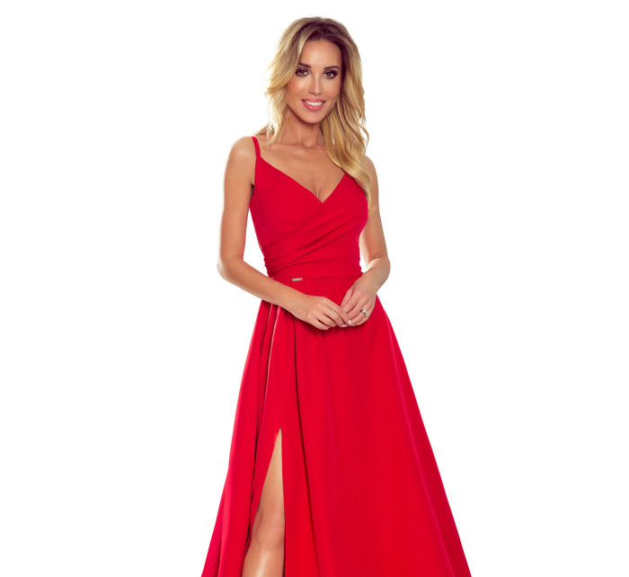 CHIARA - Elegantné červené dámske maxi šaty na ramienkach 299-1