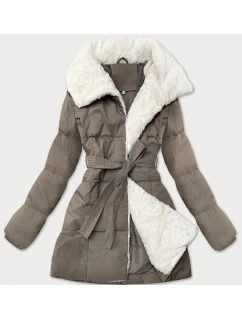 Béžová dámská bunda kožešinou se stojáčkem model 21247726 - J.STYLE