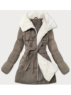Béžová dámská bunda kožešinou se stojáčkem model 21247726 - J.STYLE