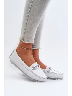 Skórzane Mokasyny Damskie Z Ozdobą Białe S.Barski LR339