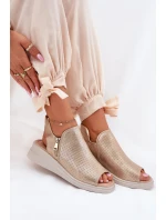 Sandały Damskie Na Koturnie Złote Mevinette Sandały Damskie Na Koturnie Złote Mevinette