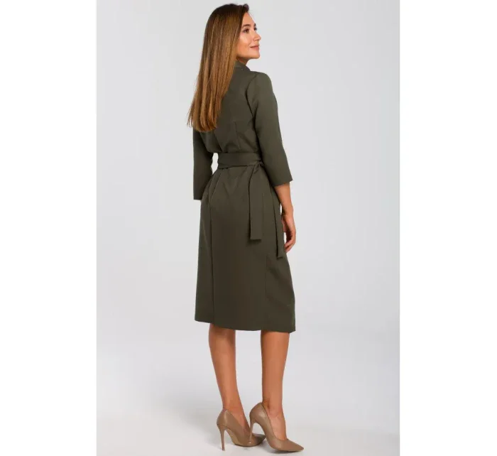 S175 Zavinovacie šaty s viazaním - khaki farba