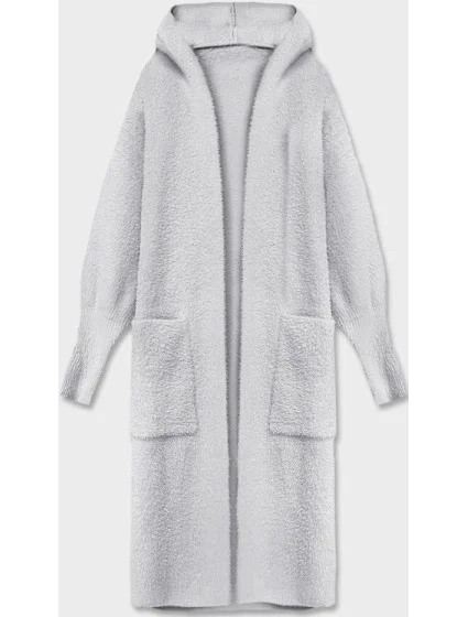 Světle šedý dlouhý vlněný přehoz přes oblečení typu alpaka s kapucí model 18028447 - MADE IN ITALY