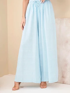 Dámske široké bavlnené nohavice s elastickým pásom modré