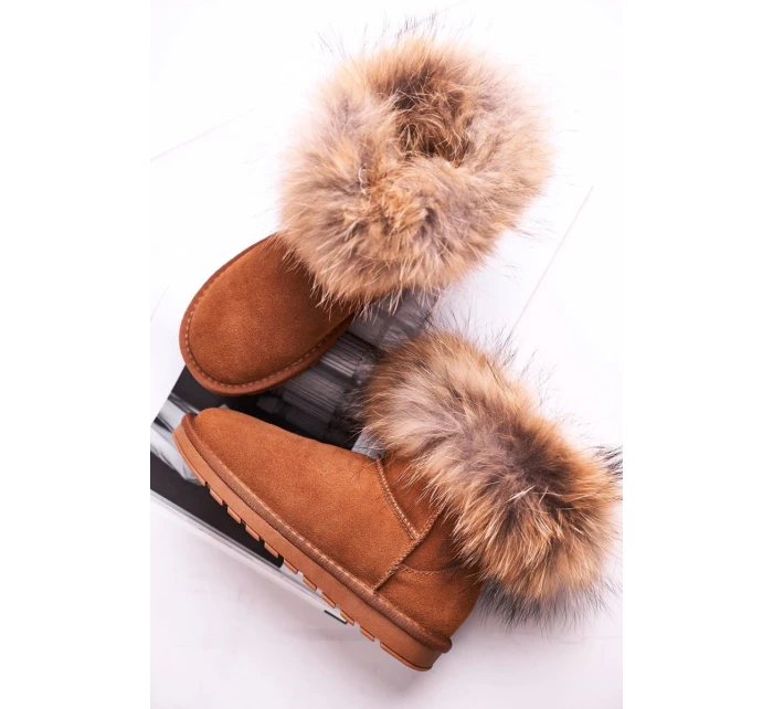 Damskie Skórzane Śniegowce Z Futerkiem Camel Alexa