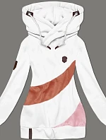 Dámska hrubá pruhovaná mikina biela a broskyňová (2302)