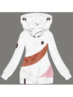 Dámska bielo-béžová hrubšia mikina s prúžkami (2302)