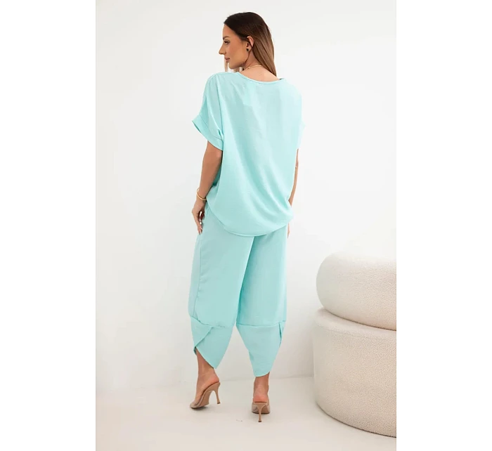 Komplet z viskózy halenka + kalhoty mátový Komplet z viskózy halenka + kalhoty mátový