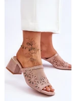 Síťované pantofle na podpatku model 21619113 Nude - S.Barski