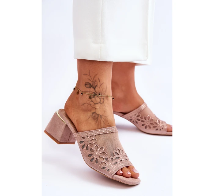 Síťované pantofle na podpatku model 21619113 Nude - S.Barski