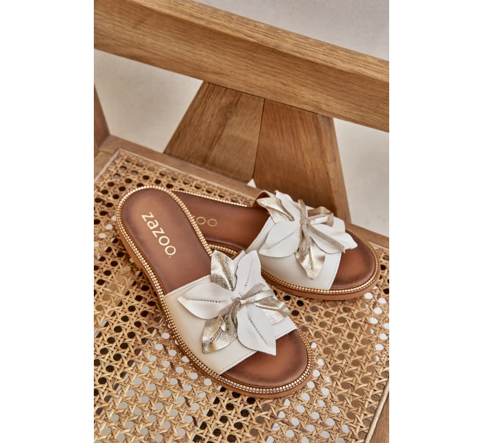 Klapki Z Ozdobą Skóra Naturalna Zazoo 3667 Białe Klapki Z Ozdobą Skóra Naturalna Zazoo 3667 Białe
