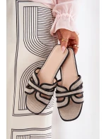 Klasyczne Klapki Damskie Płaskie Beżowo-Czarne Scazze Klasyczne Klapki Damskie Płaskie Beżowo-Czarne Scazze