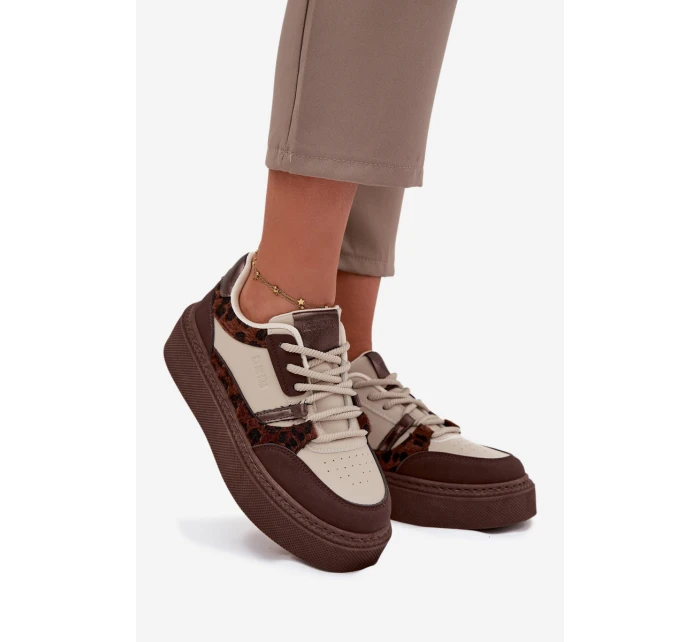 Damskie Sneakersy Na Platformie Big Star SS274356 Panterka Brązowo-Beżowe Damskie Sneakersy Na Platformie Big Star SS274356 Panterka Brązowo-Beżowe