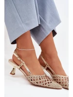 Pletené dámské sandály na podpatku zlaté Selinae