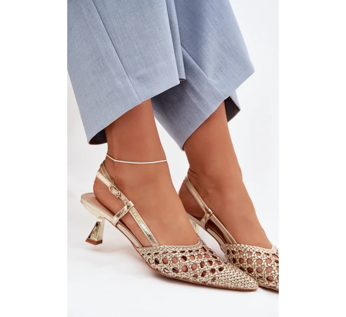 Pletené dámské sandály na podpatku zlaté Selinae