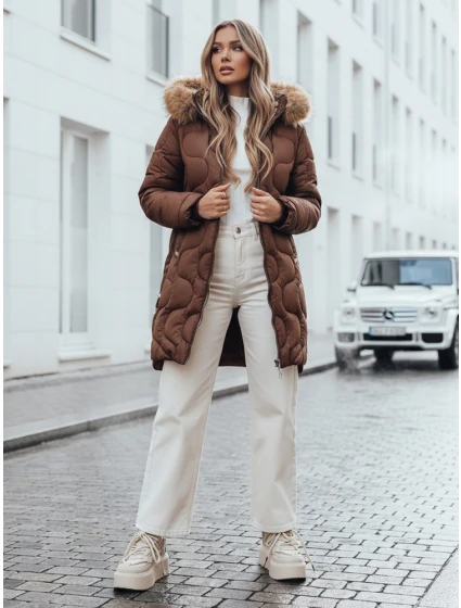 Dámska zimná bunda VIRELIA prešívaná s kapucňou hnedá FashionStreet TY4936